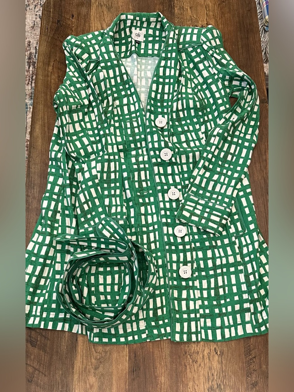 CAbi Green and White Grid Print Jacket